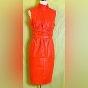 Red Faux Leather Sleeveless Dress
